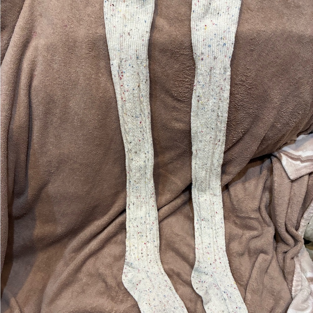 Speckled White thigh high socks